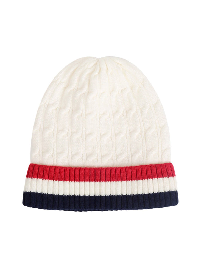 Bonnet chaud tricolore, maille torsadée, doublure douce polaire, bonnet hiver homme femme, bonnet épais confortable, modèle Maé - Bonnets - Blanc