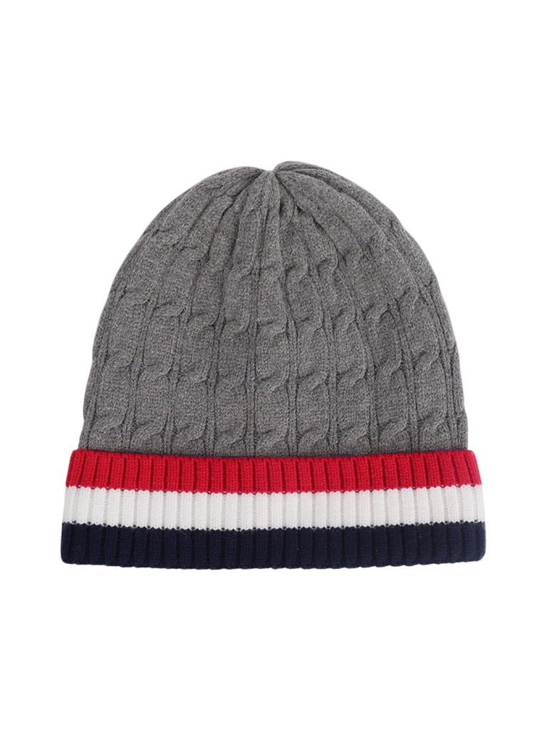 Bonnet chaud tricolore, maille torsadée, doublure douce polaire, bonnet hiver homme femme, bonnet épais confortable, modèle Maé - Bonnets - Gris