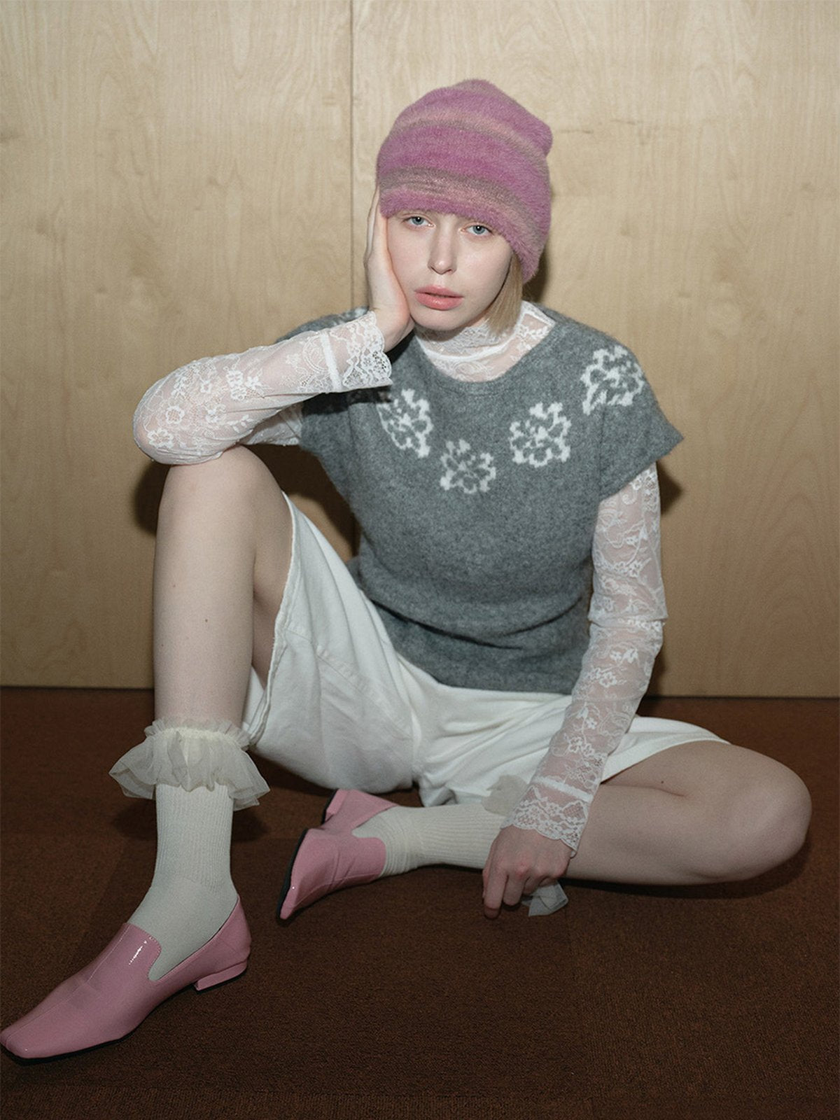 Bonnet d'hiver en nylon duveteux, bonnet doux femme, bonnet maille dégradé, bonnet chaud sans couture, bonnet style vintage, modèle Zaza - Bonnets - Rose foncé