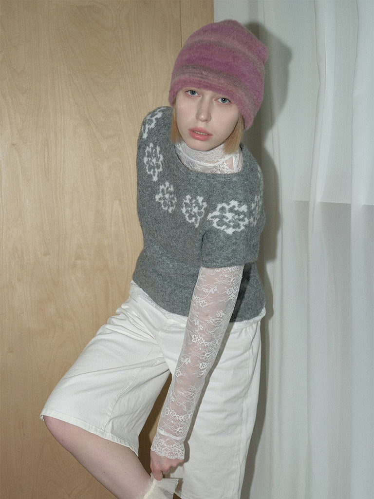 Bonnet d'hiver en nylon duveteux, bonnet doux femme, bonnet maille dégradé, bonnet chaud sans couture, bonnet style vintage, modèle Zaza - Bonnets - Rose foncé