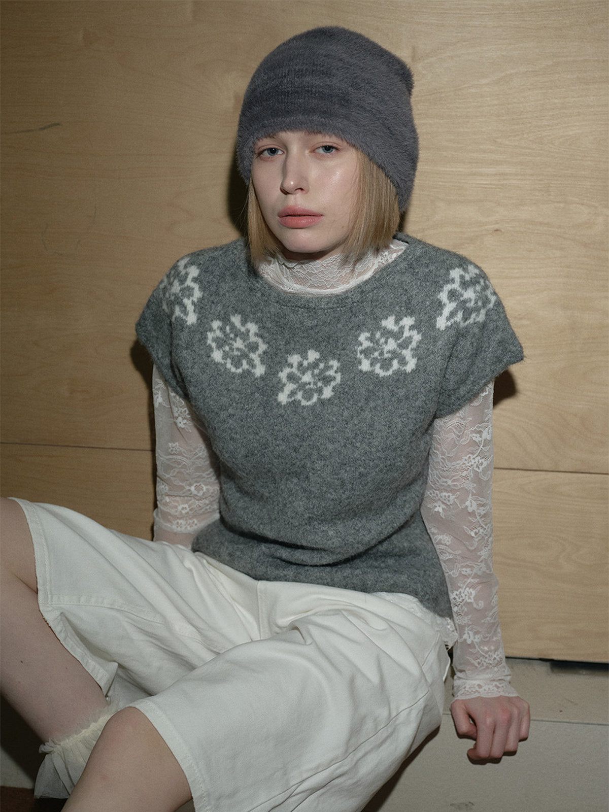 Bonnet d'hiver en nylon duveteux, bonnet doux femme, bonnet maille dégradé, bonnet chaud sans couture, bonnet style vintage, modèle Zaza - Bonnets - Gris