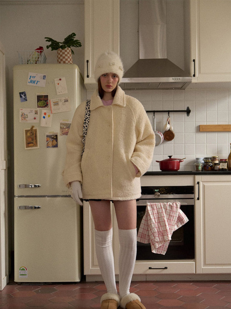 Bonnet doux en tricot, perles fantaisie, effet duveteux, style streetwear, hiver chaud, coupe arrondie, sans visière, accessoire mode fille, modèle Fenzie - Bonnets - Blanc