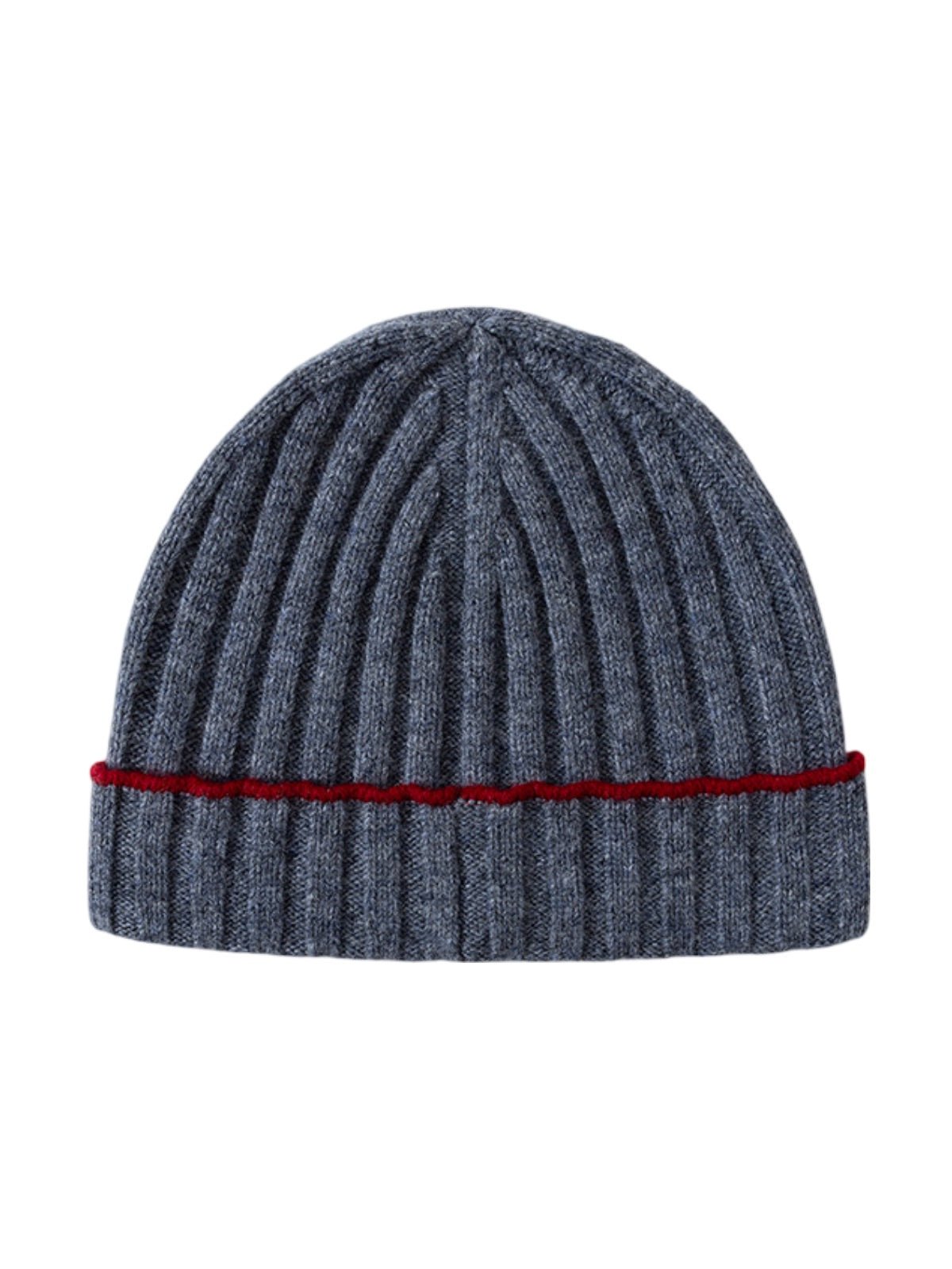 Bonnet en laine chaude, maille côtelée unisexe, revers extensible et confortable, touche de couleur contrastée, douceur naturelle pour l’hiver, modèle Kinsy - Bonnets - Gris foncé