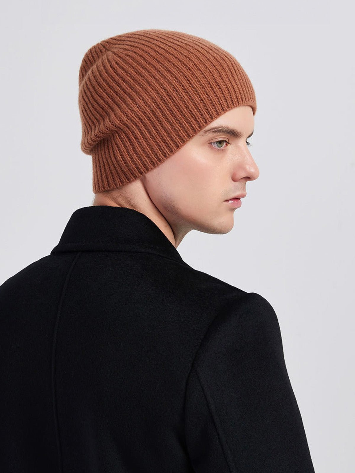 Bonnet en laine chaude pour homme, maille côtelée extensible, style minimaliste et confortable pour l'hiver, modèle Lokey - Bonnets - Marron