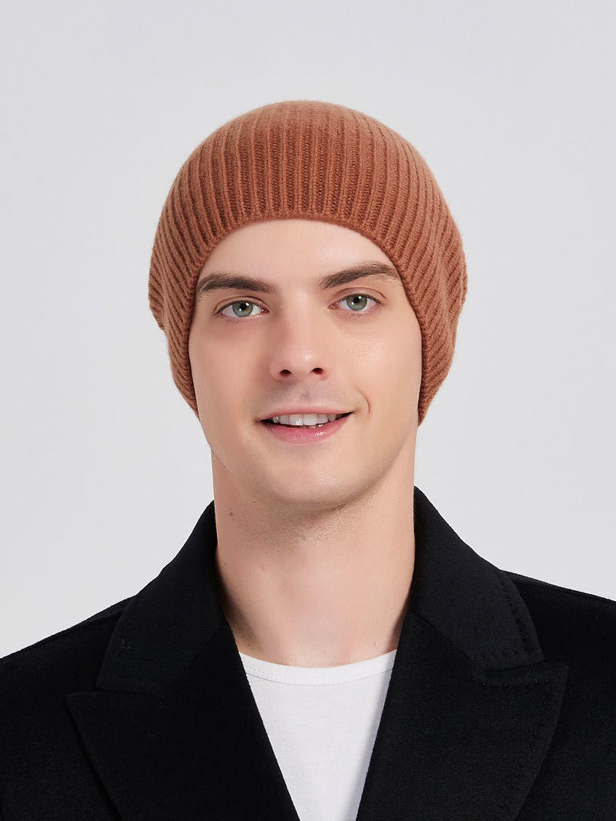 Bonnet en laine chaude pour homme, maille côtelée extensible, style minimaliste et confortable pour l'hiver, modèle Lokey - Bonnets - Marron