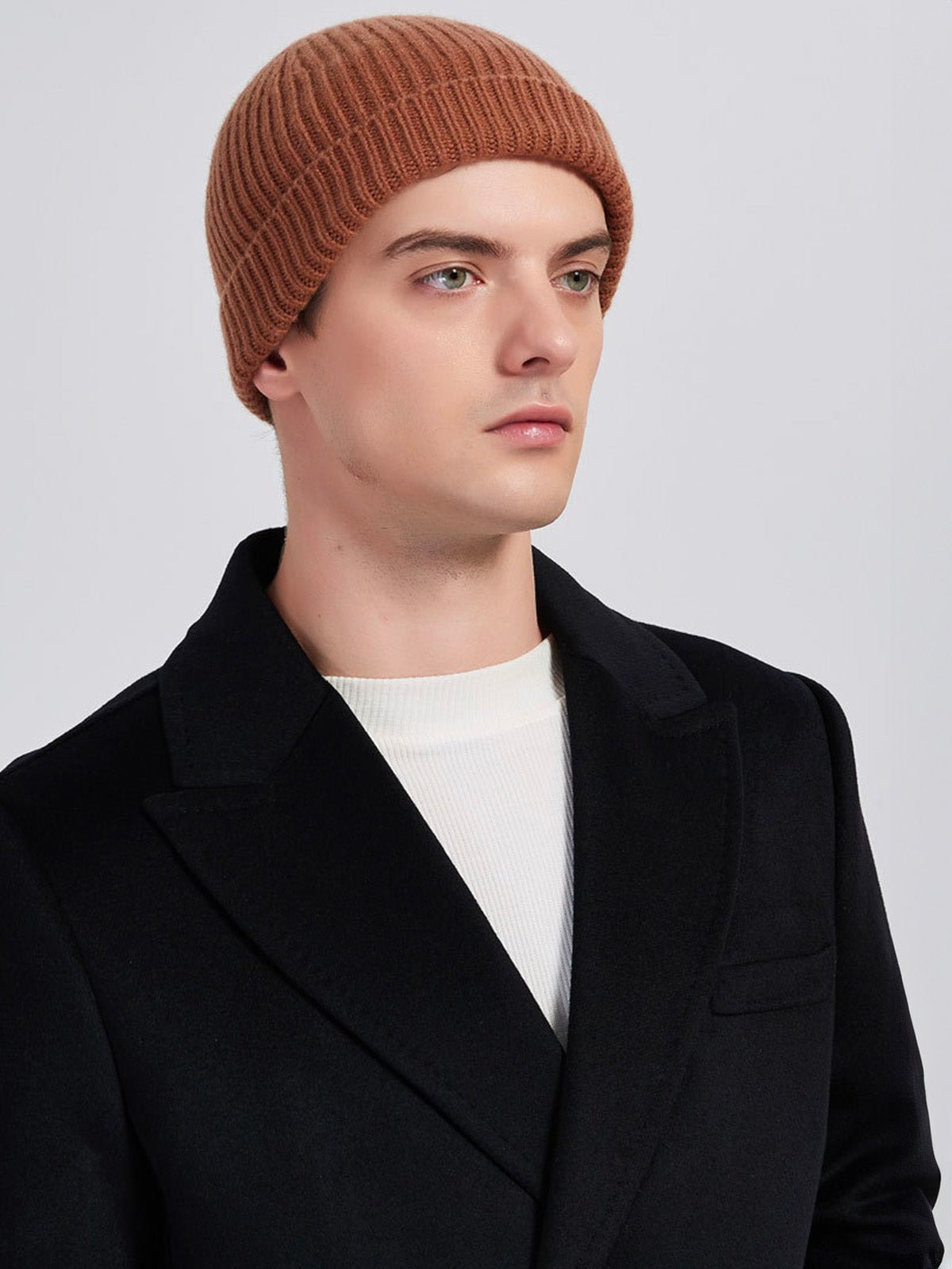 Bonnet en laine chaude pour homme, maille côtelée extensible, style minimaliste et confortable pour l'hiver, modèle Lokey - Bonnets - Marron
