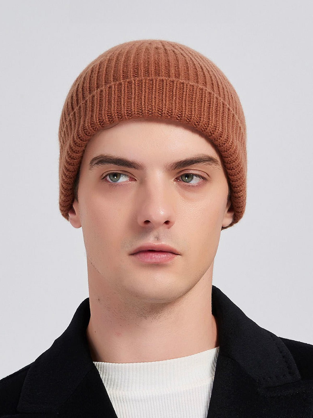 Bonnet en laine chaude pour homme, maille côtelée extensible, style minimaliste et confortable pour l'hiver, modèle Lokey - Bonnets - Marron