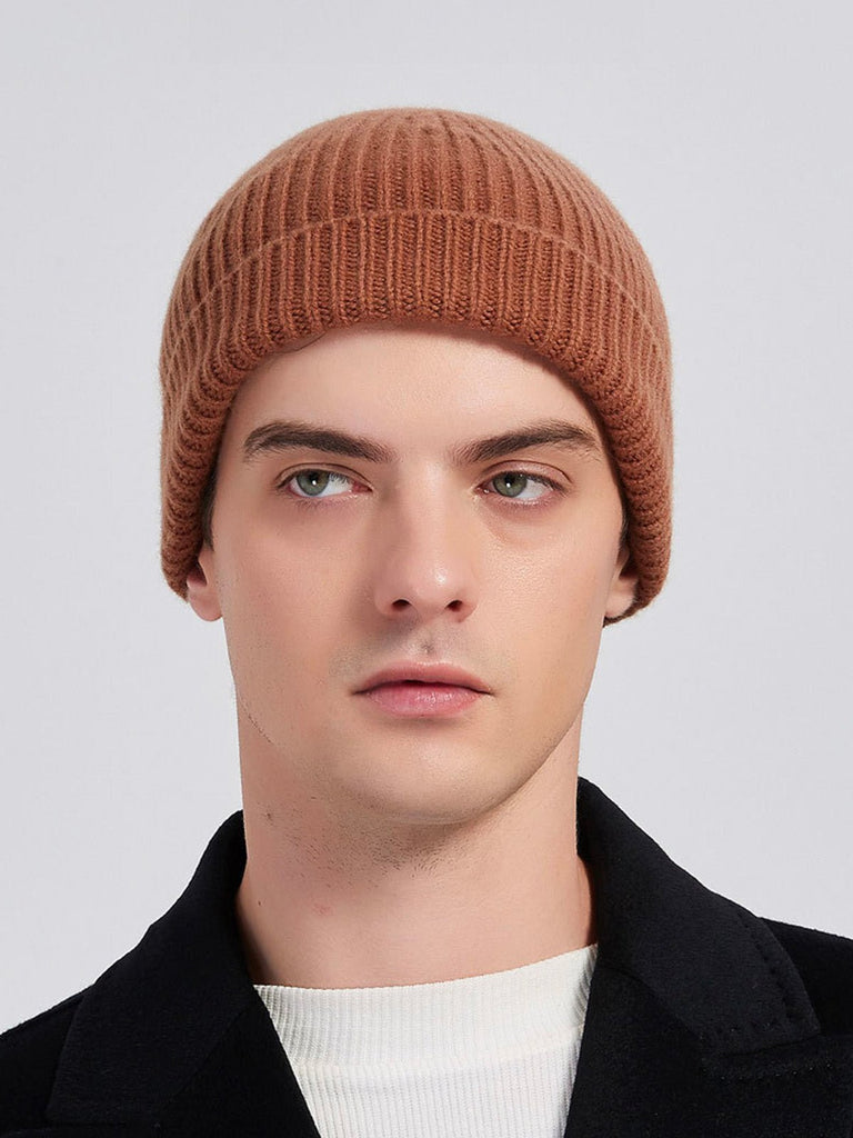 Bonnet en laine chaude pour homme, maille côtelée extensible, style minimaliste et confortable pour l'hiver, modèle Lokey - Bonnets - Marron