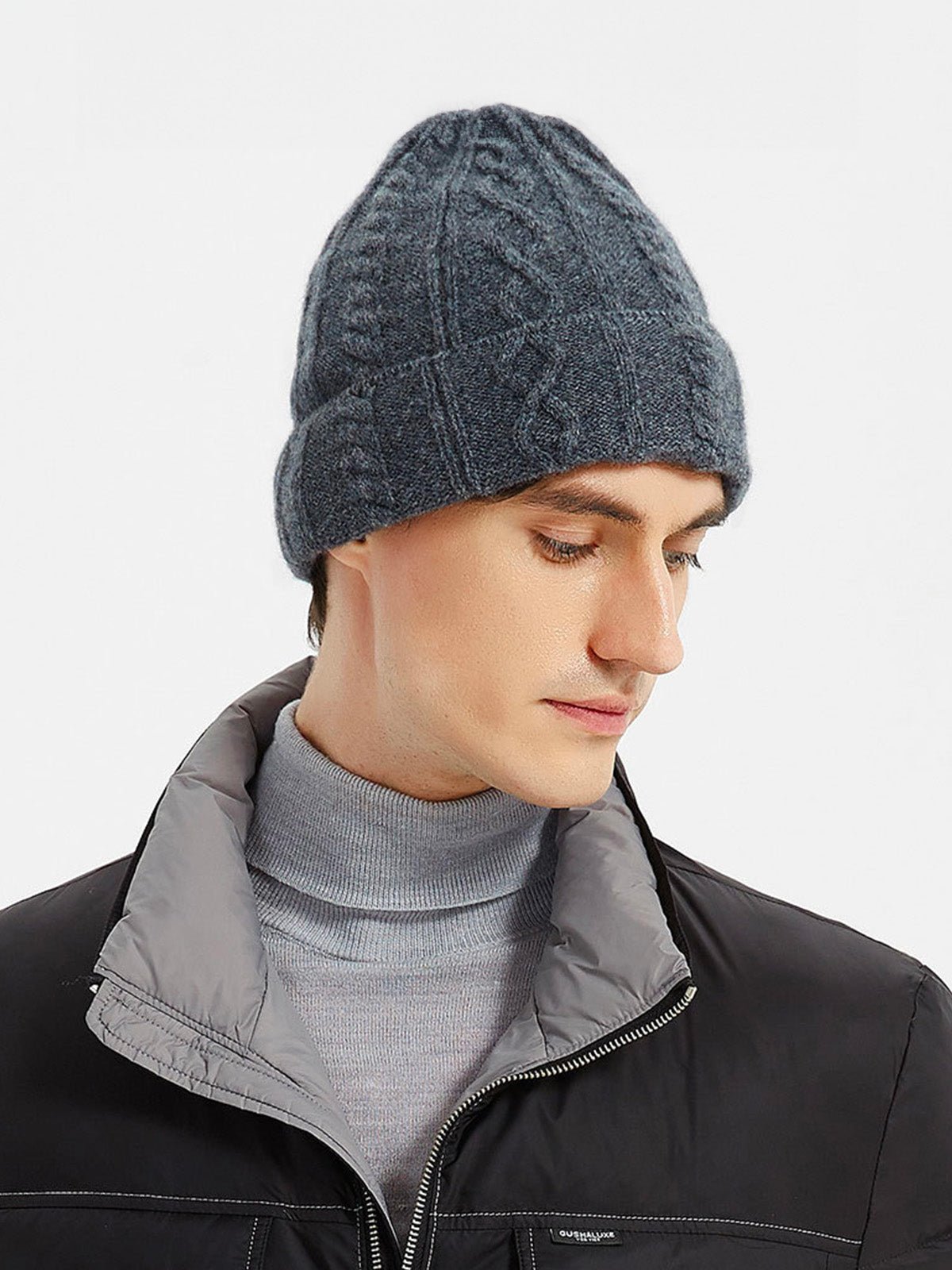 Bonnet en laine homme et femme, tricot torsadé, chaud hiver, maille épaisse, doux confort, style minimaliste, modèle Zola - Bonnets - Gris