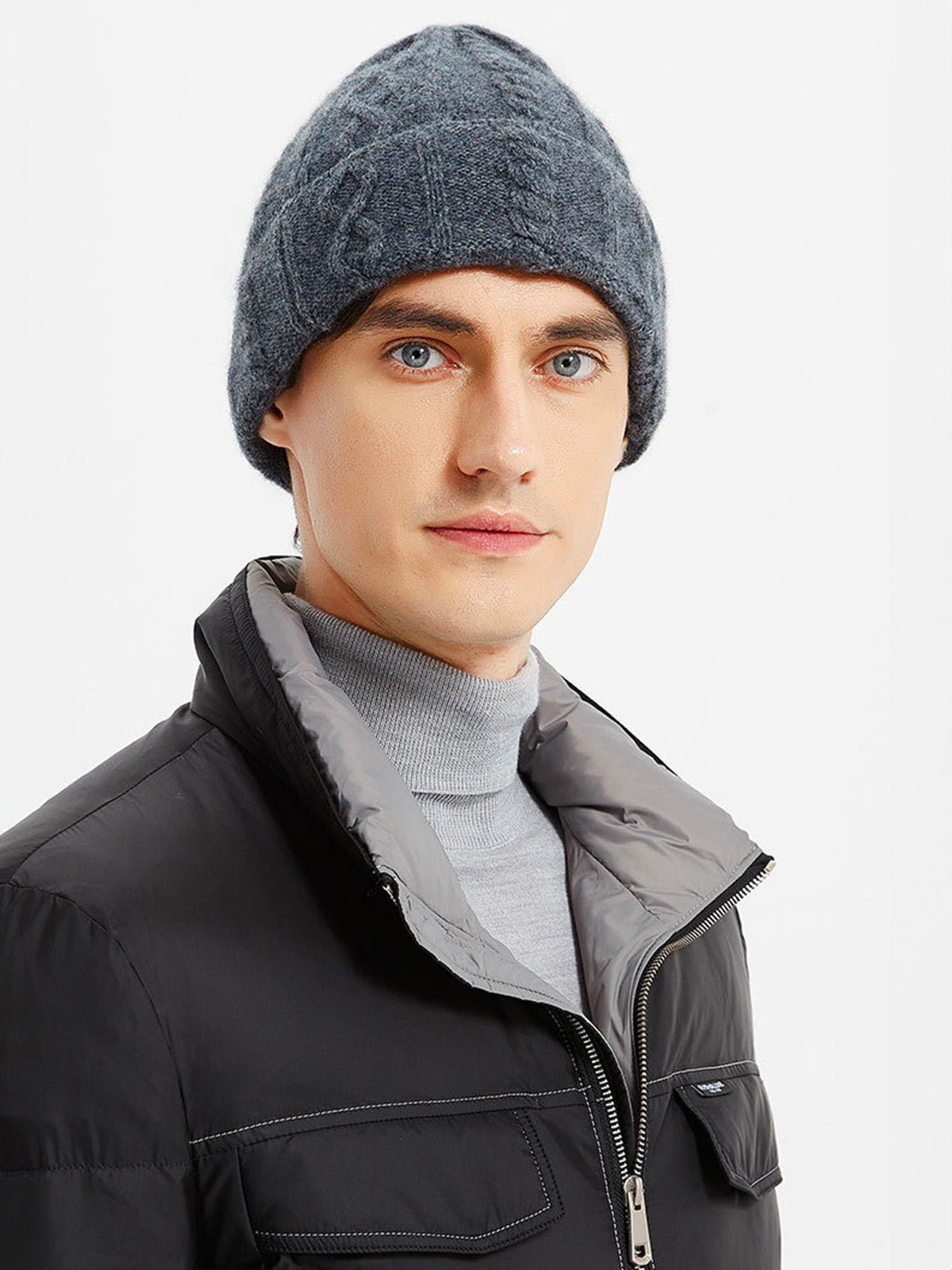 Bonnet en laine homme et femme, tricot torsadé, chaud hiver, maille épaisse, doux confort, style minimaliste, modèle Zola - Bonnets - Gris