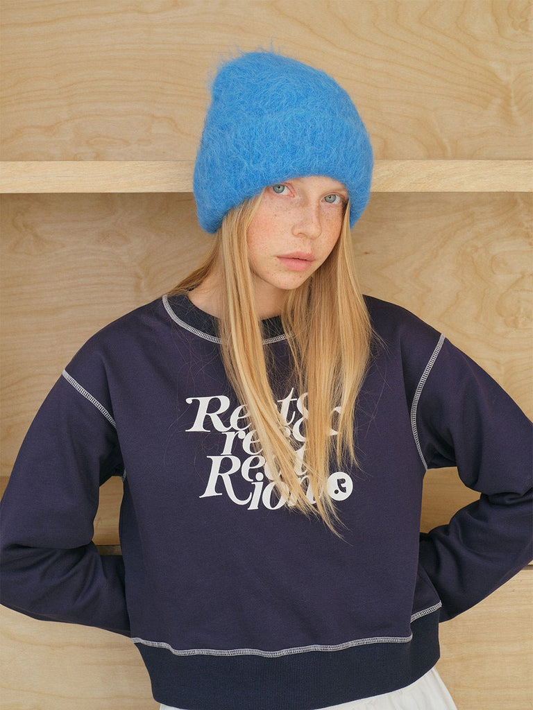 Bonnet en laine mohair d'alpaga duveteux, toucher doux et chaud, look épuré et moderne, couleur unie ou contrastée, parfait pour l’hiver, modèle Skia - Bonnets - Bleu