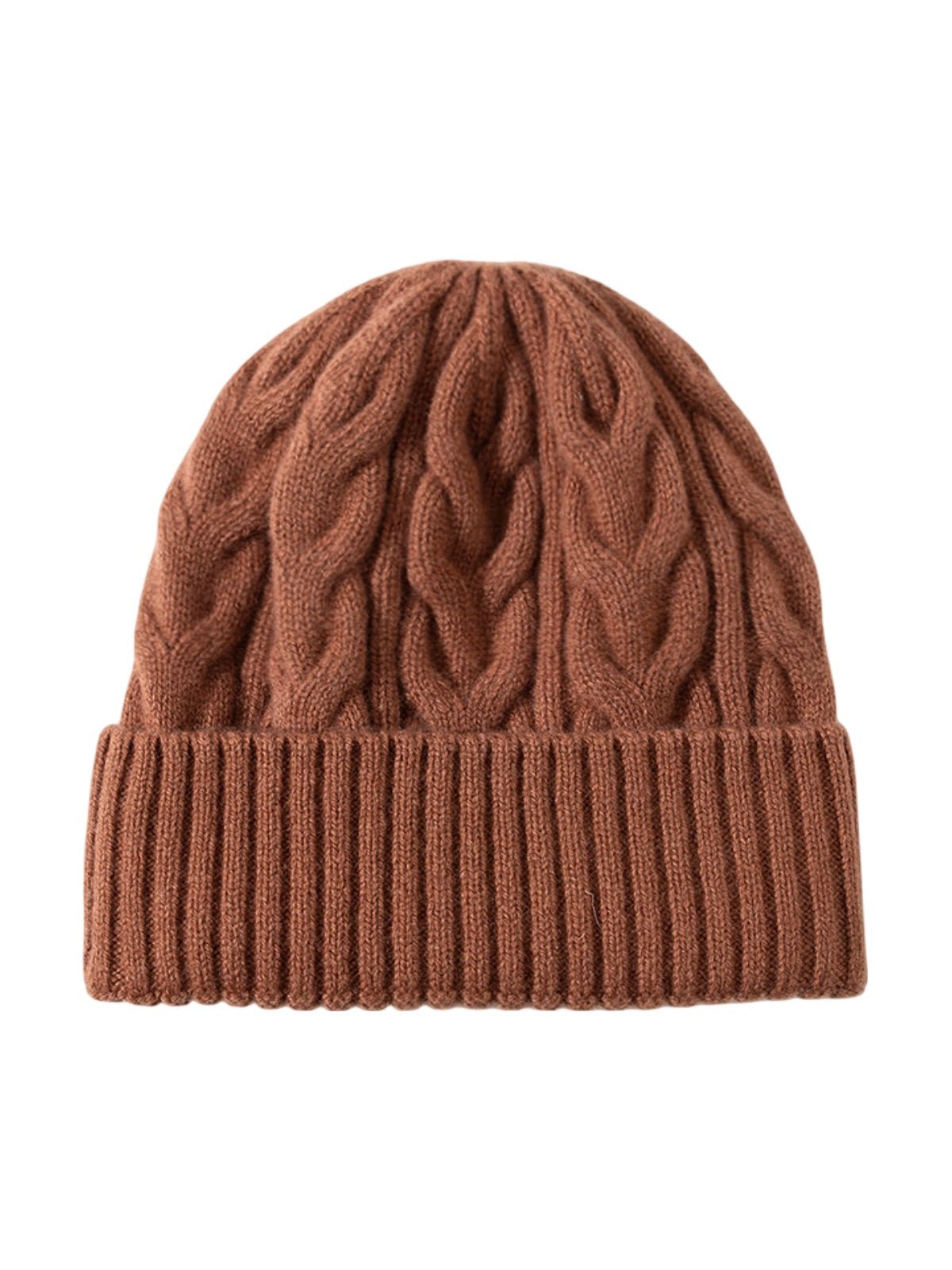 Bonnet en laine torsadé, hiver chaud, mixte, tricot extensible, bonnet doux 100% laine, modèle Beanie - Bonnets - Camel