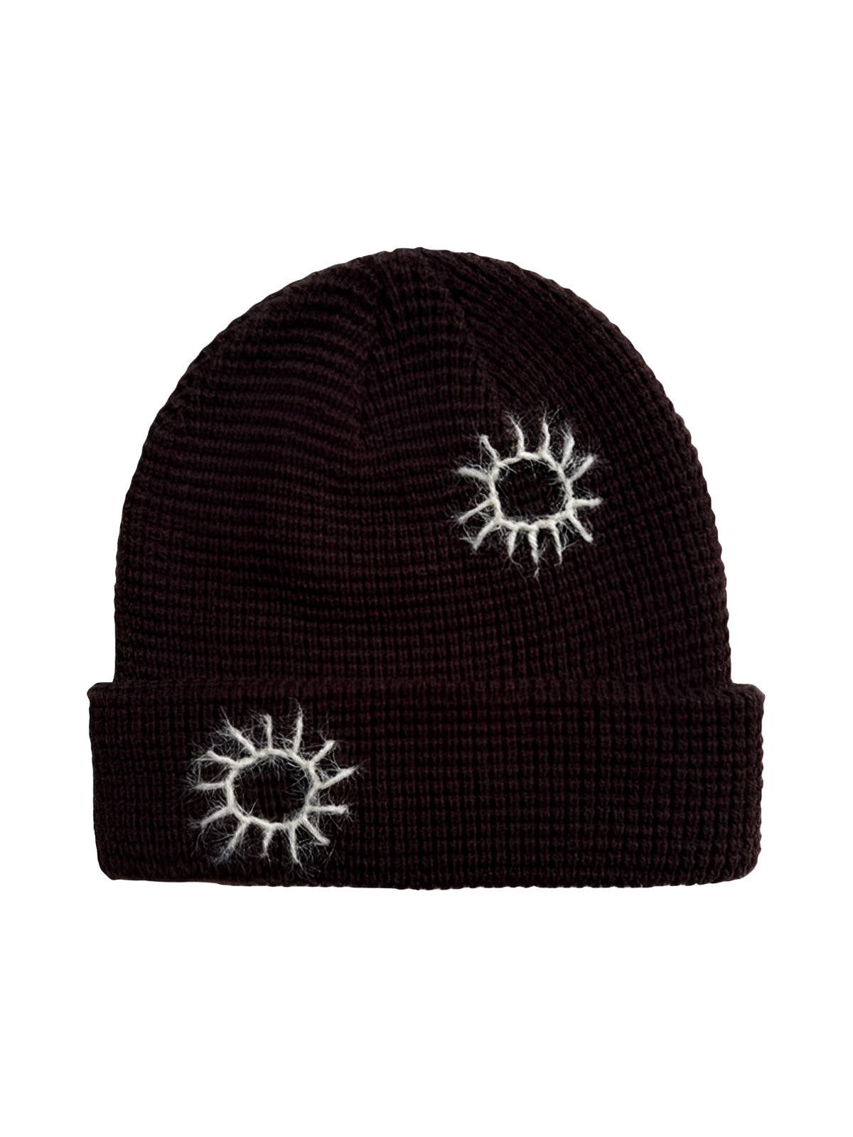 Berretto in maglia ricamata, morbido e caldo, design originale sole, stile unisex moderno, accessorio invernale di tendenza, modello Trada