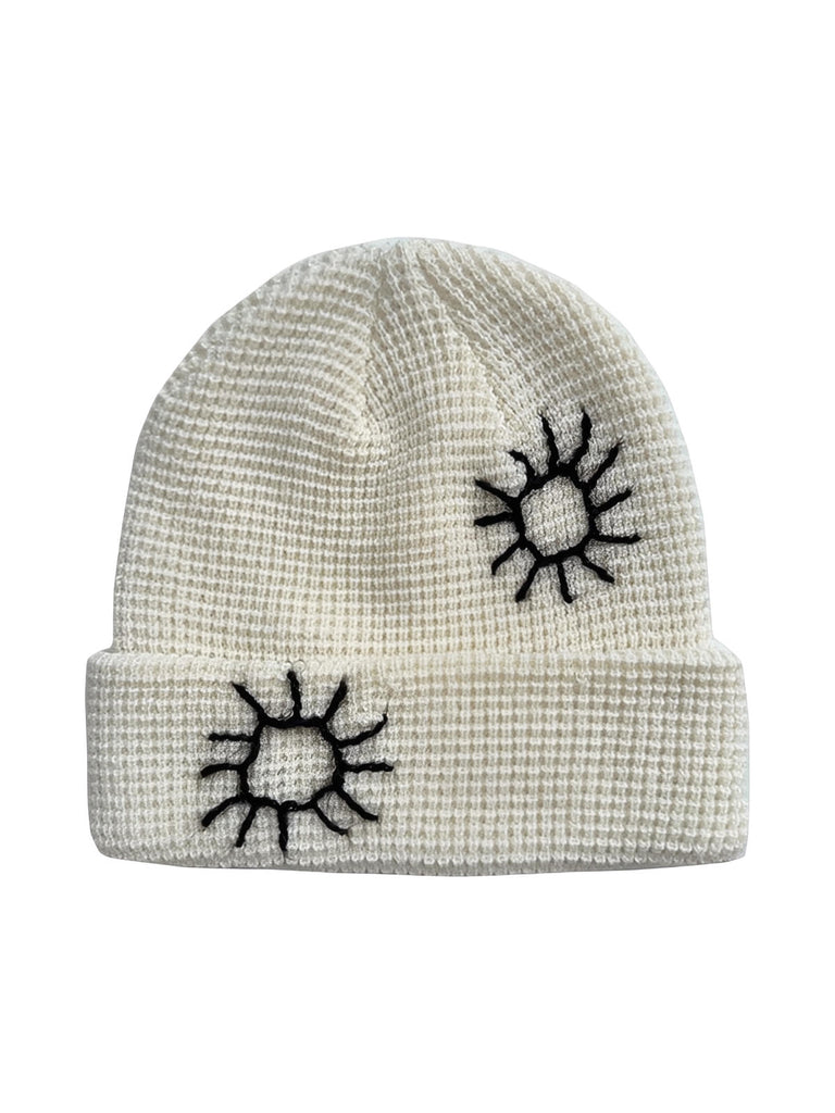 Berretto in maglia ricamata, morbido e caldo, design originale sole, stile unisex moderno, accessorio invernale di tendenza, modello Trada