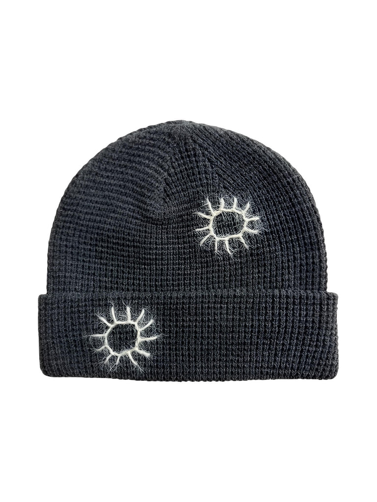 Berretto in maglia ricamata, morbido e caldo, design originale sole, stile unisex moderno, accessorio invernale di tendenza, modello Trada