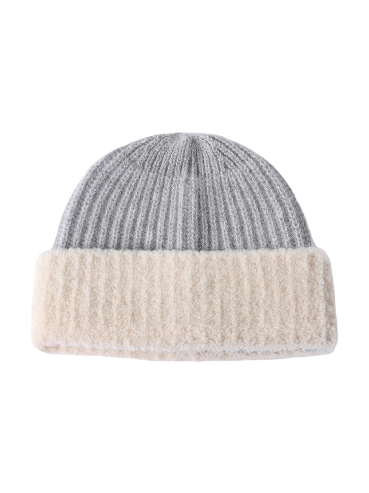 Bonnet en pure laine, tricot côtelé, doublure chaude, pour femme, hiver, style moderne, fluffy, modèle Ambre - Bonnets - Gris
