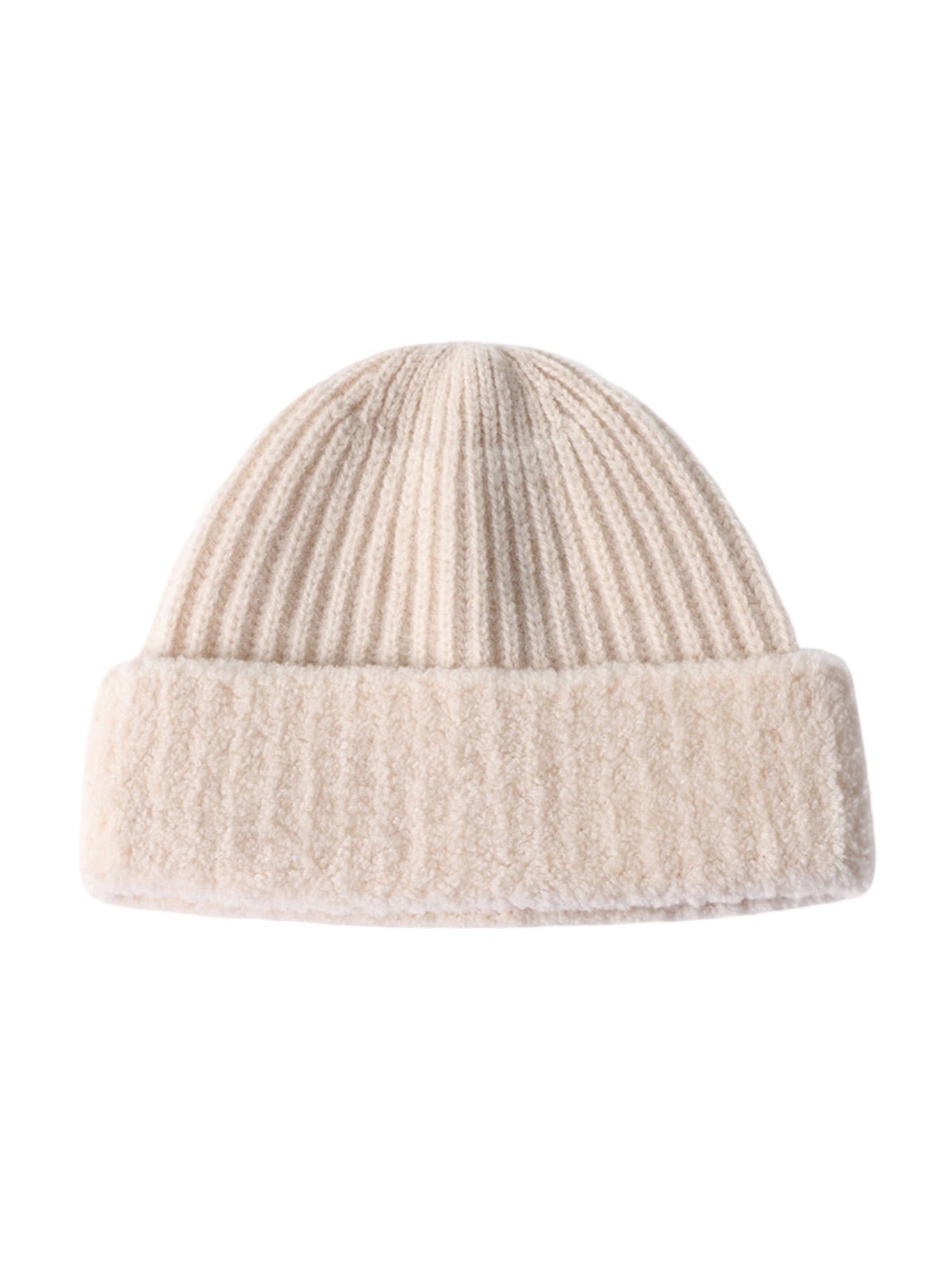 Bonnet en pure laine, tricot côtelé, doublure chaude, pour femme, hiver, style moderne, fluffy, modèle Ambre - Bonnets - Beige