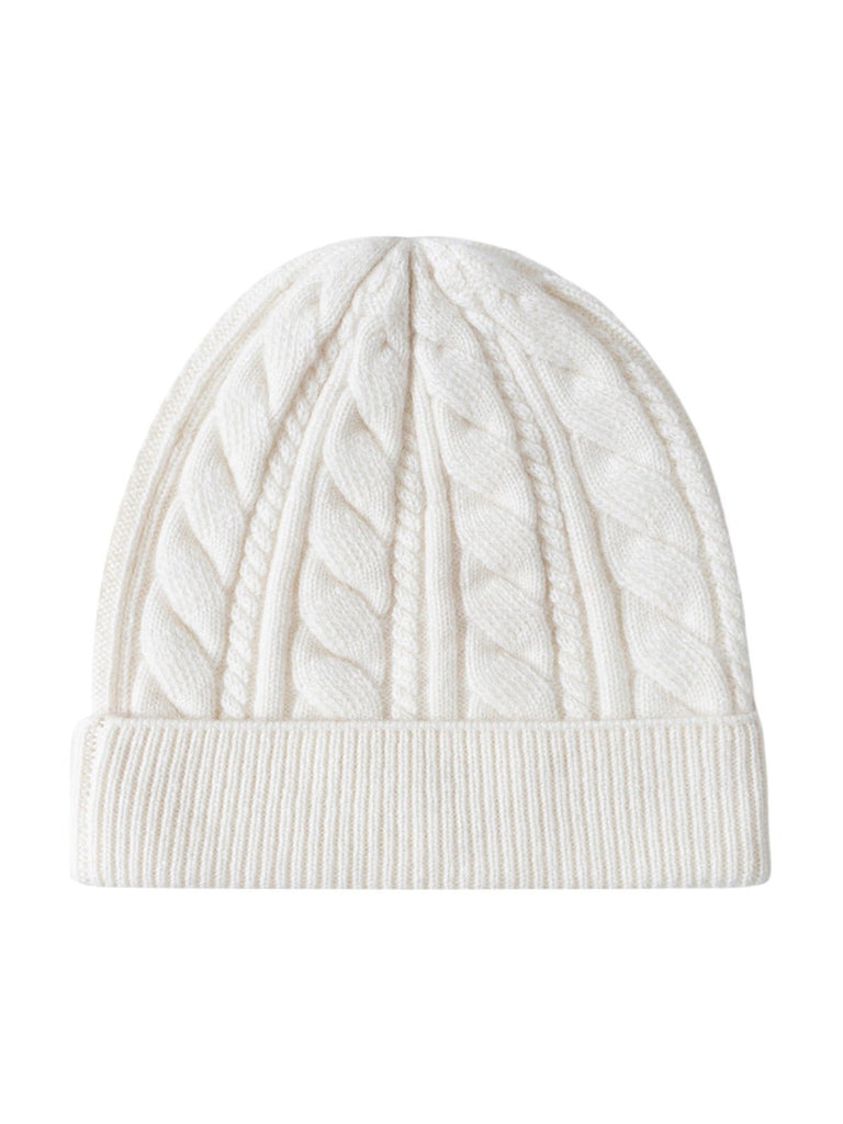 Bonnet femme hiver en pure laine, tricot torsadé, coupe chaude, style minimal, mode urbaine, modèle Ulia - Bonnets - Blanc