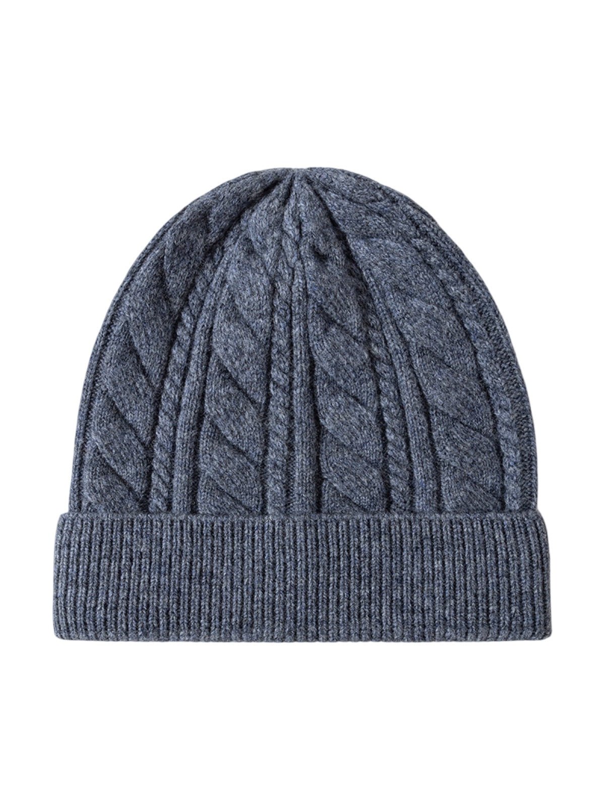 Bonnet femme hiver en pure laine, tricot torsadé, coupe chaude, style minimal, mode urbaine, modèle Ulia - Bonnets - Bleu denim