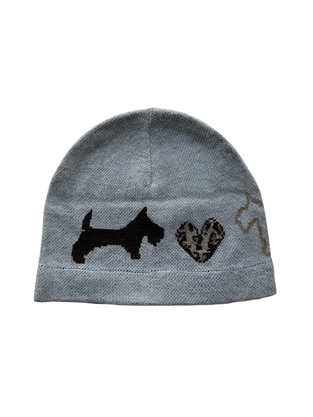 Berretto grigio da donna per l'inverno, maglia morbida, motivi cane e cuore leopardato, stile streetwear, taglio arrotondato, lavorato a maglia caldo, accessorio di tendenza, modello Kéa