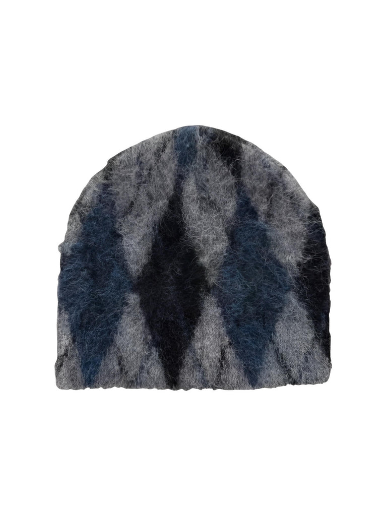 Berretto in maglia a rombi morbido, accessorio in lana per l'inverno donna, copricapo lavorato a maglia caldo, senza bordo unisex, berretto stile retrò grafico, berretto streetwear soffice, modello Dias