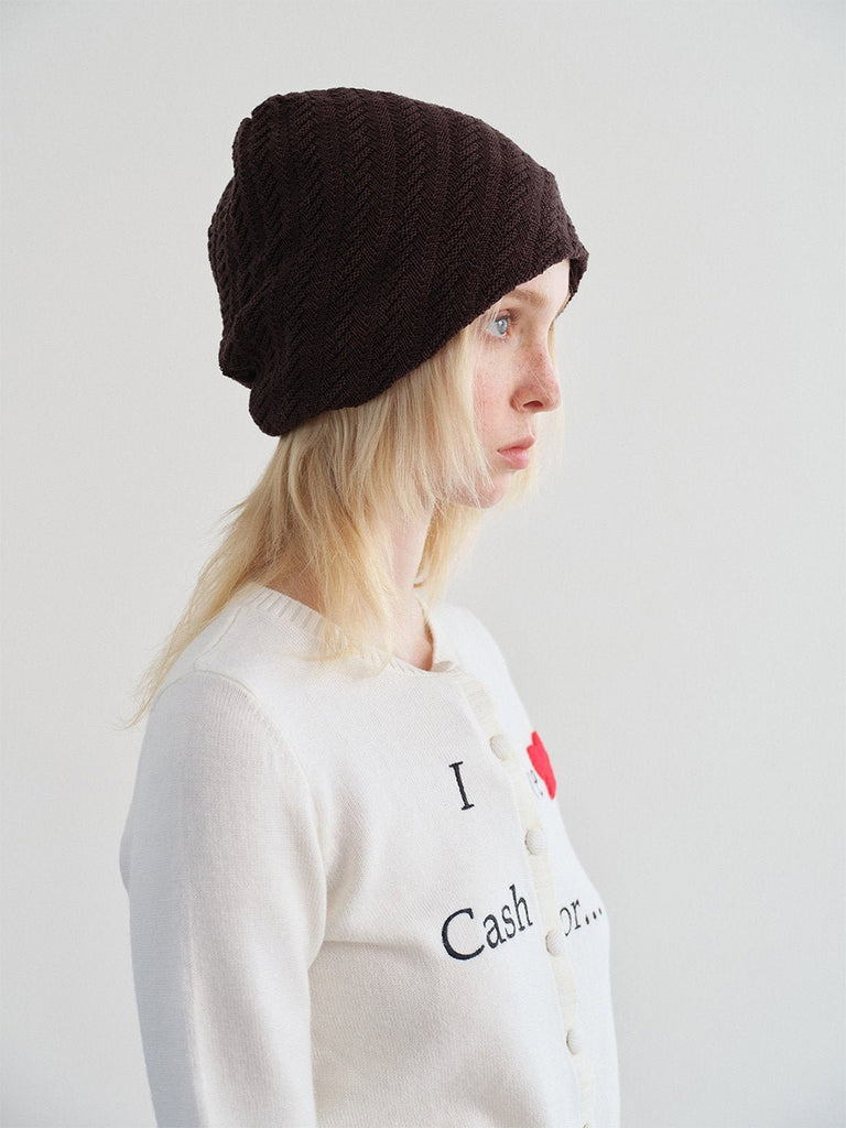 Bonnet tricoté chaud, design côtelé unisexe, coupe ample confortable, style streetwear hivernal, bonnet coton acrylique doux, bonnet sans bord structuré oversize, modèle Ova - Bonnets - Marron