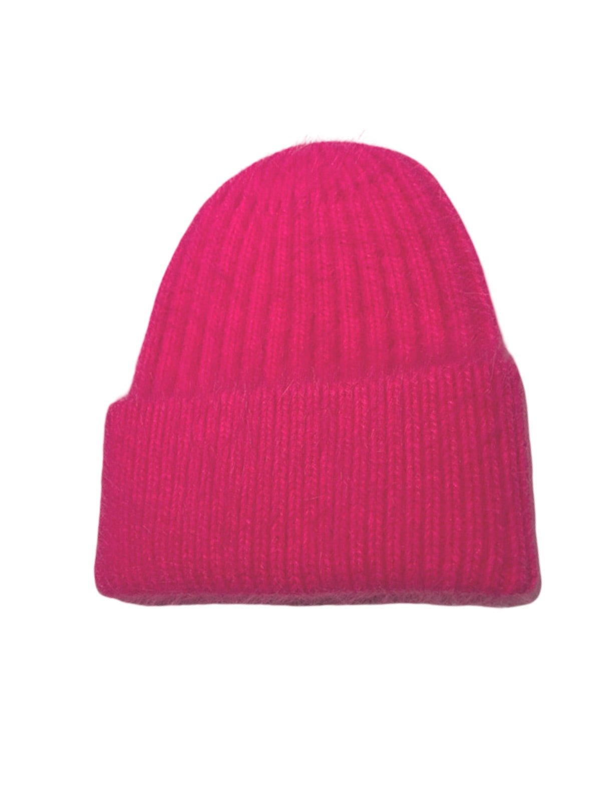 Bonnet tricoté doux, haute densité, poil de lapin angora, chaud et confortable, hiver, mixte, look minimal, style tendance, modèle Moha - Bonnets - Fuschia