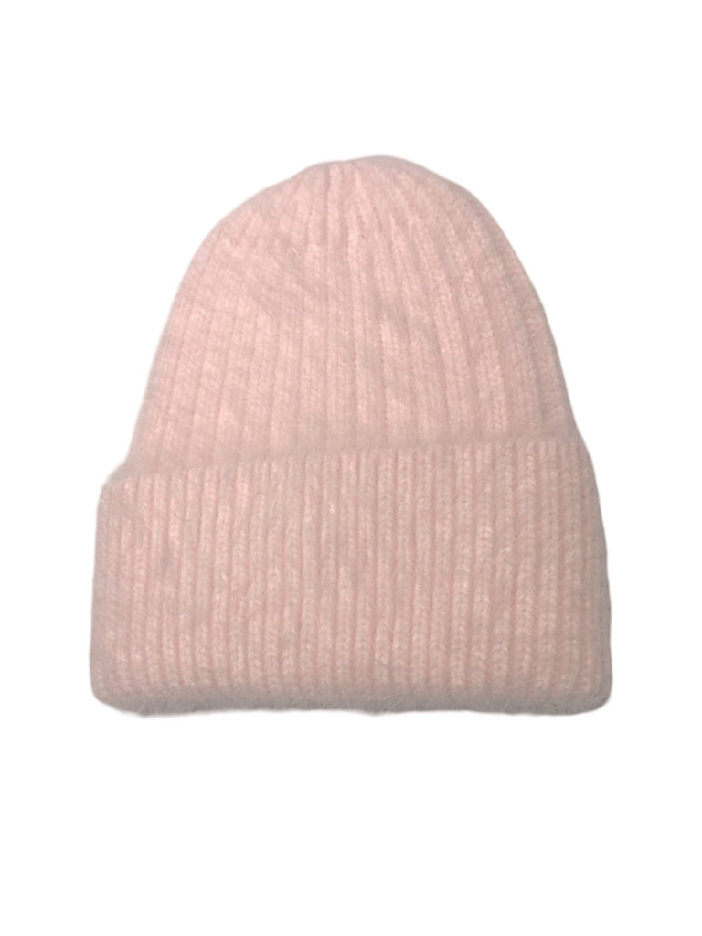 Bonnet tricoté doux, haute densité, poil de lapin angora, chaud et confortable, hiver, mixte, look minimal, style tendance, modèle Moha - Bonnets - Rose