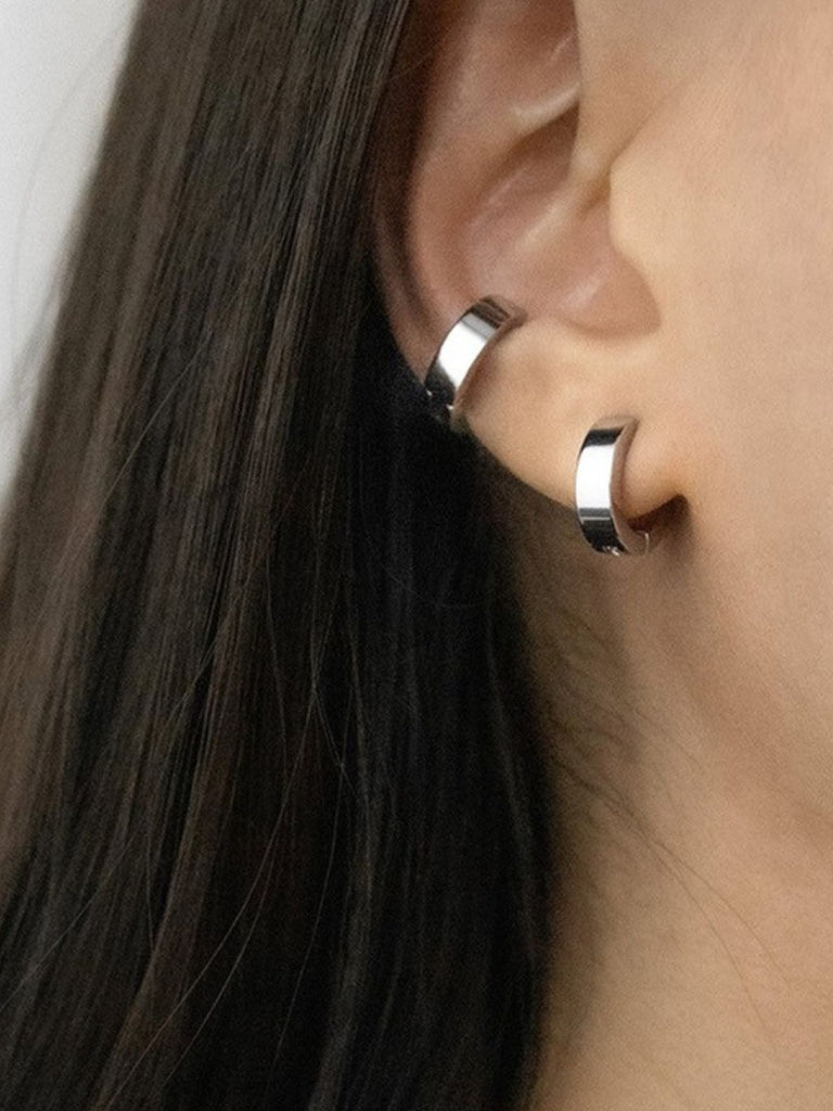 Boucles d’oreilles à clip acier, Unisexe, Sans piercing, Look géométrique, Style urbain, modèle Ursule - Boucles d'oreilles - Argent 11 mm