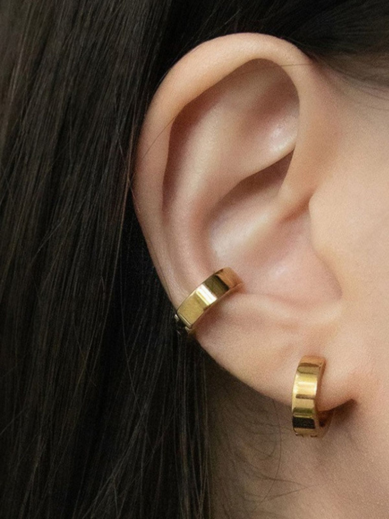 Boucles d’oreilles à clip acier, Unisexe, Sans piercing, Look géométrique, Style urbain, modèle Ursule - Boucles d'oreilles - Or 11 mm