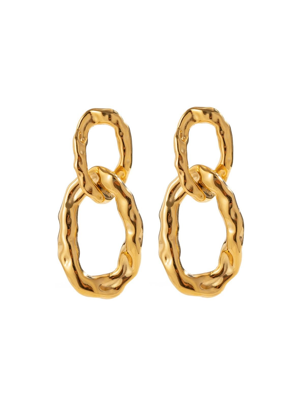 Boucles d'oreilles anneaux martelés, design géométrique, double maillon doré, acier inoxydable, style minimaliste, modèle Wana - Boucles d'oreilles - Or