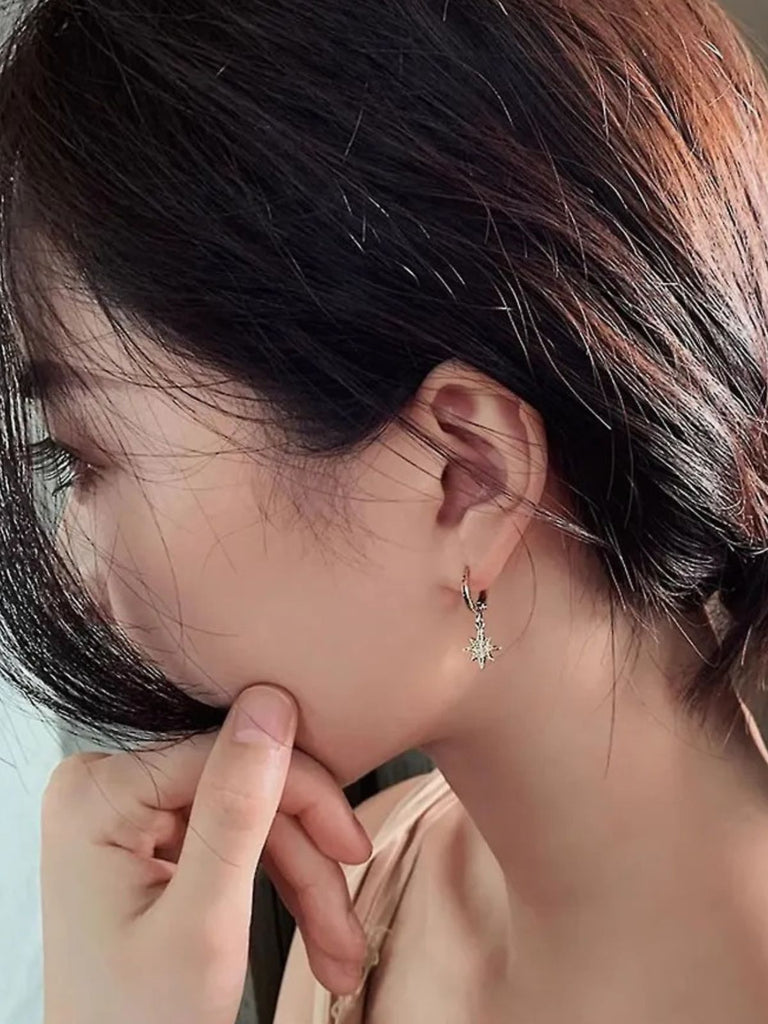 Boucles d'oreilles asymétriques, acier inoxydable, lune, étoile, zircon, femme, modèle Noélie - Boucles d'oreilles - Argent 60 mm