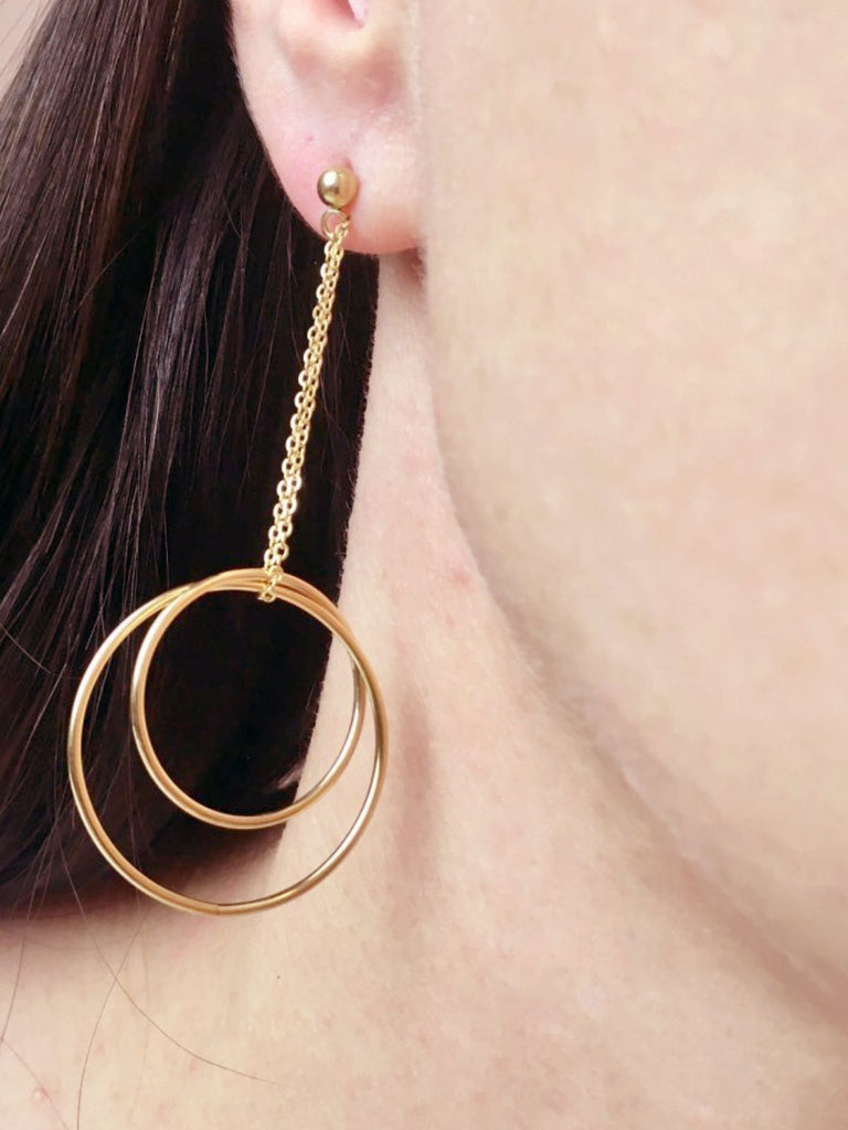 Boucles d'oreilles cercle or, acier inoxydable 316, bijoux femme, style géométrique, look moderne, modèle Etiennise - Boucles d'oreilles - Or 204 mm