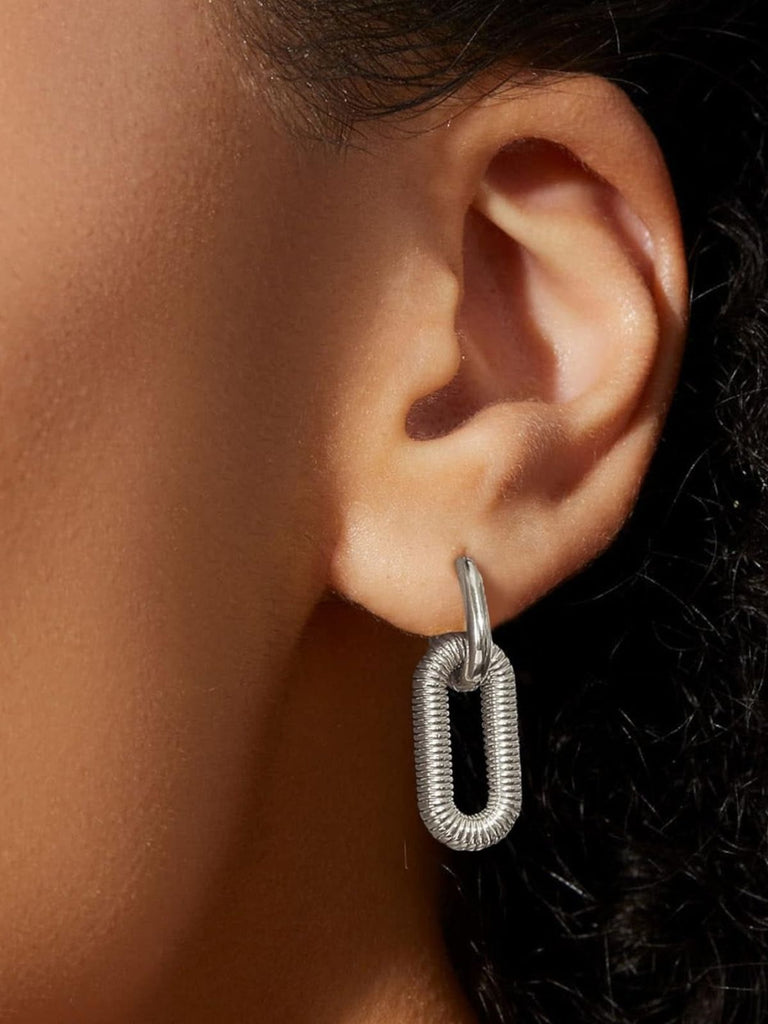 Boucles d'oreilles chaîne, acier inoxydable, plaqué or, style géométrique, tendance féminine, modèle Uranie - Boucles d'oreilles - Argent 40 mm