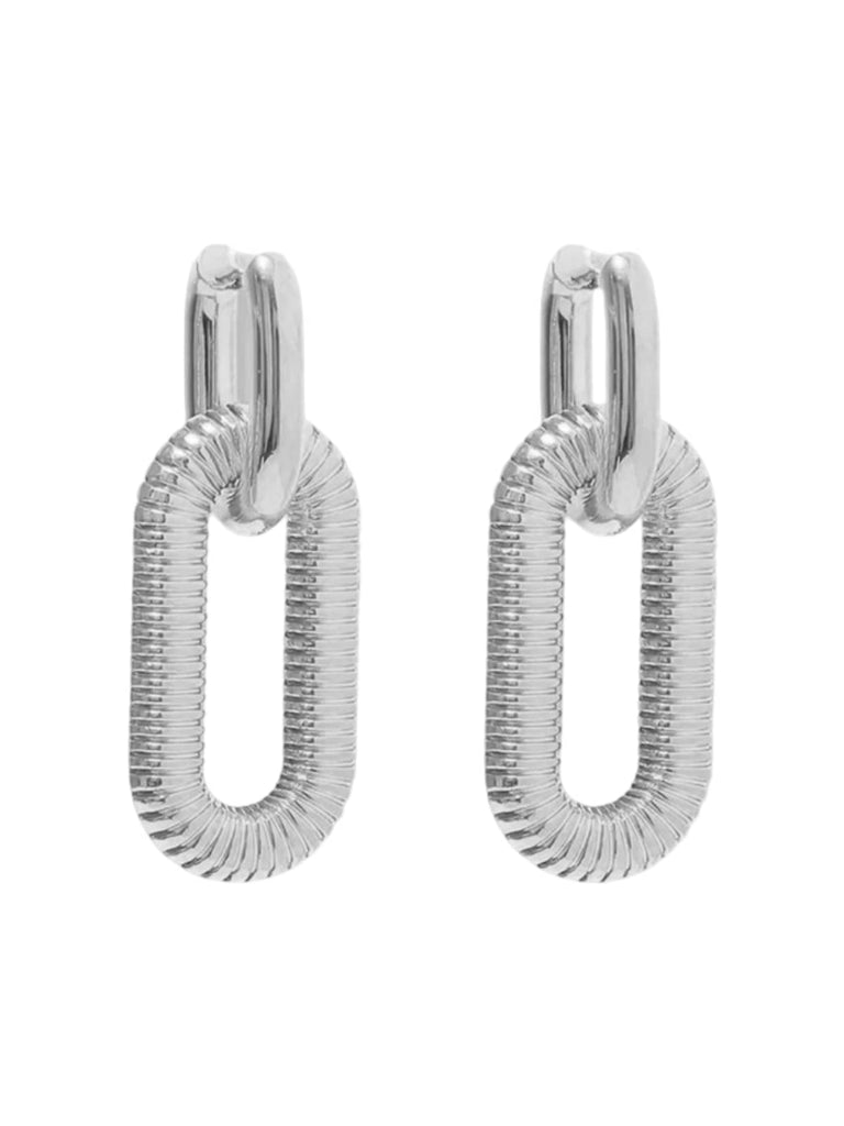 Boucles d'oreilles chaîne, acier inoxydable, plaqué or, style géométrique, tendance féminine, modèle Uranie - Boucles d'oreilles - Argent 40 mm