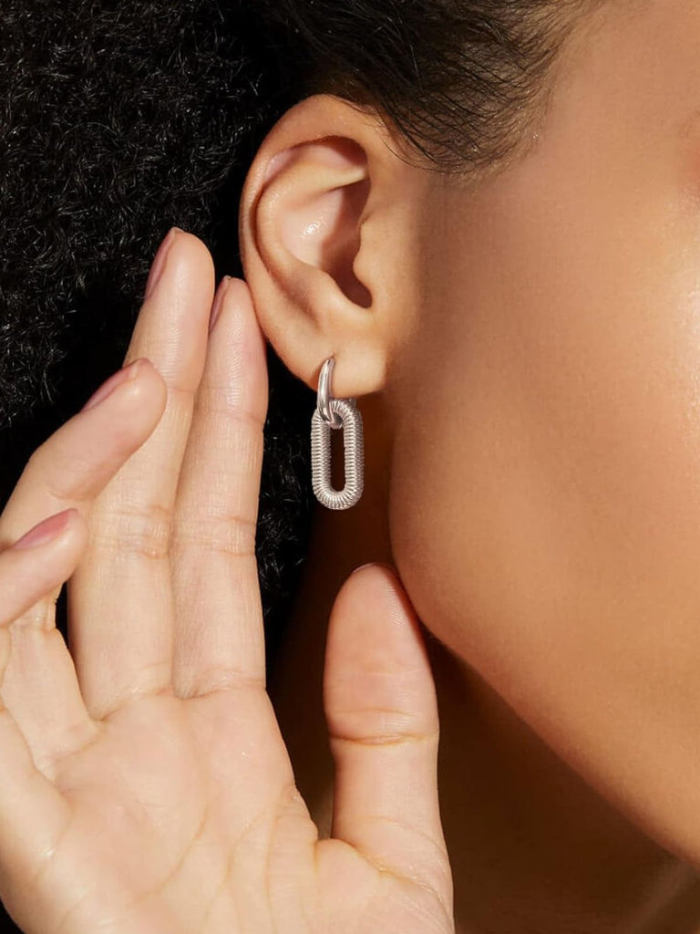 Boucles d'oreilles chaîne, acier inoxydable, plaqué or, style géométrique, tendance féminine, modèle Uranie - Boucles d'oreilles - Argent 40 mm