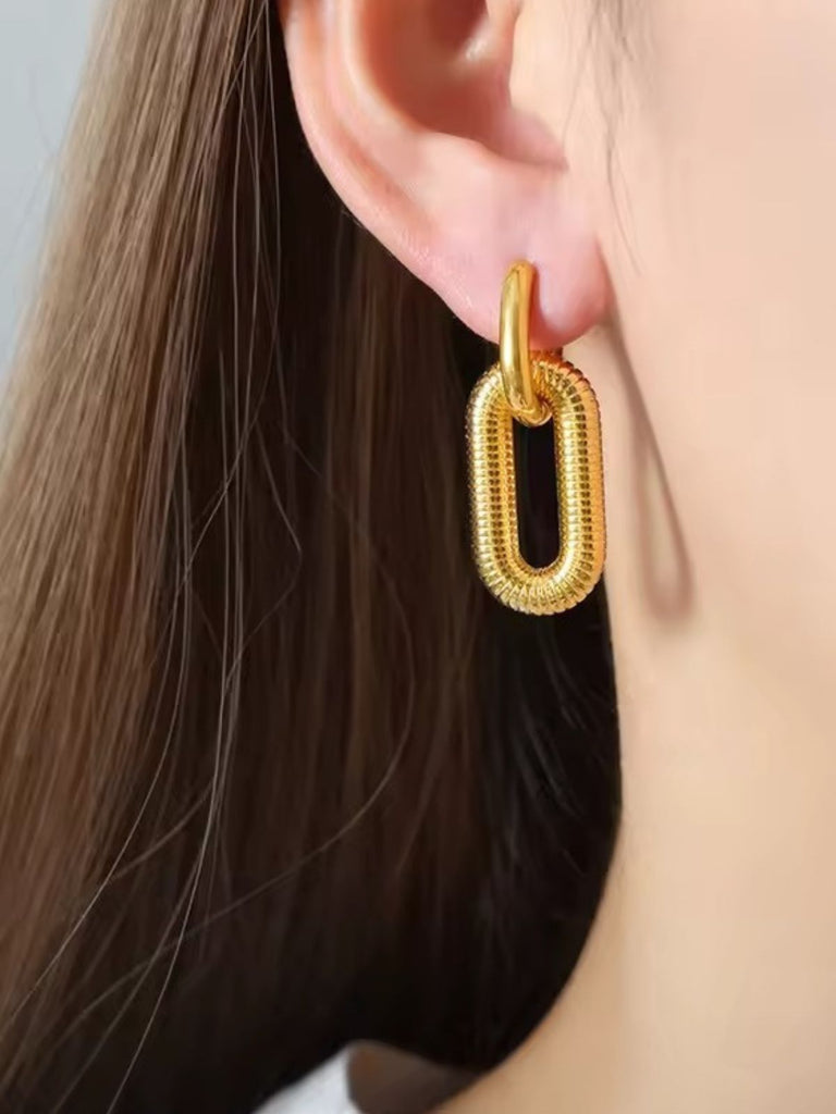 Boucles d'oreilles chaîne, acier inoxydable, plaqué or, style géométrique, tendance féminine, modèle Uranie - Boucles d'oreilles - Or 40 mm