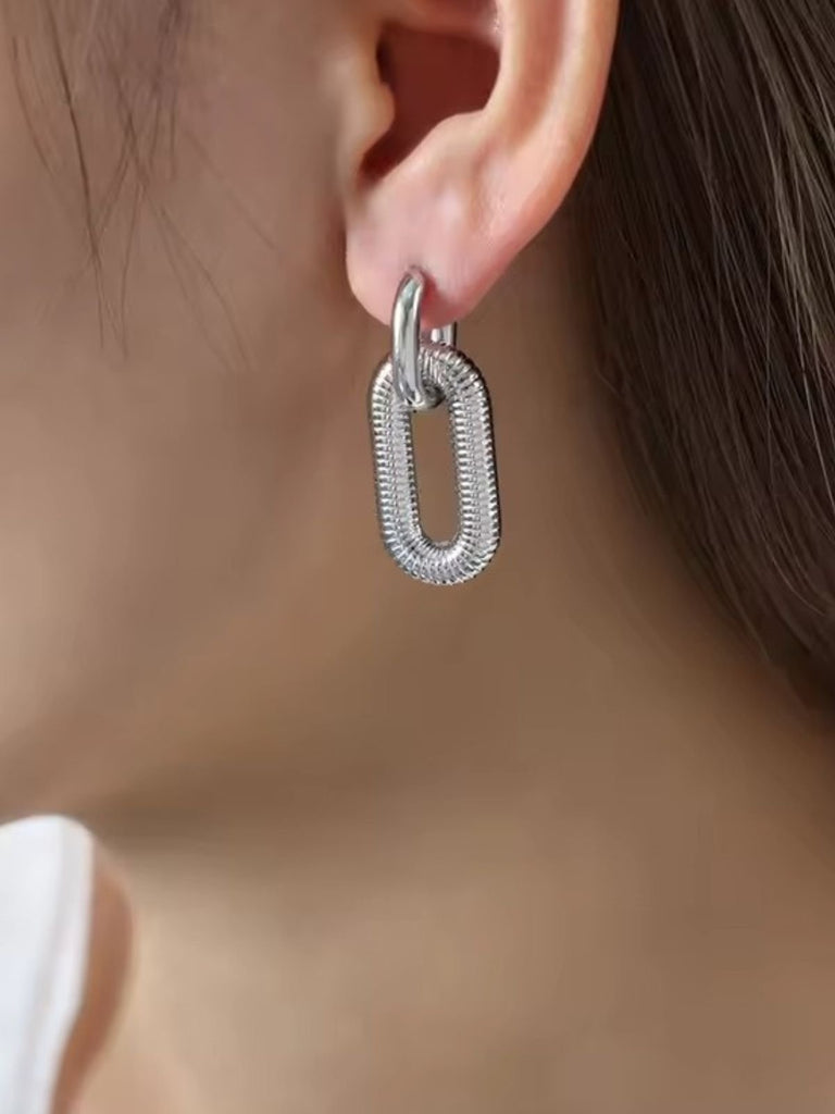 Boucles d'oreilles chaîne, acier inoxydable, plaqué or, style géométrique, tendance féminine, modèle Uranie - Boucles d'oreilles - Argent 40 mm