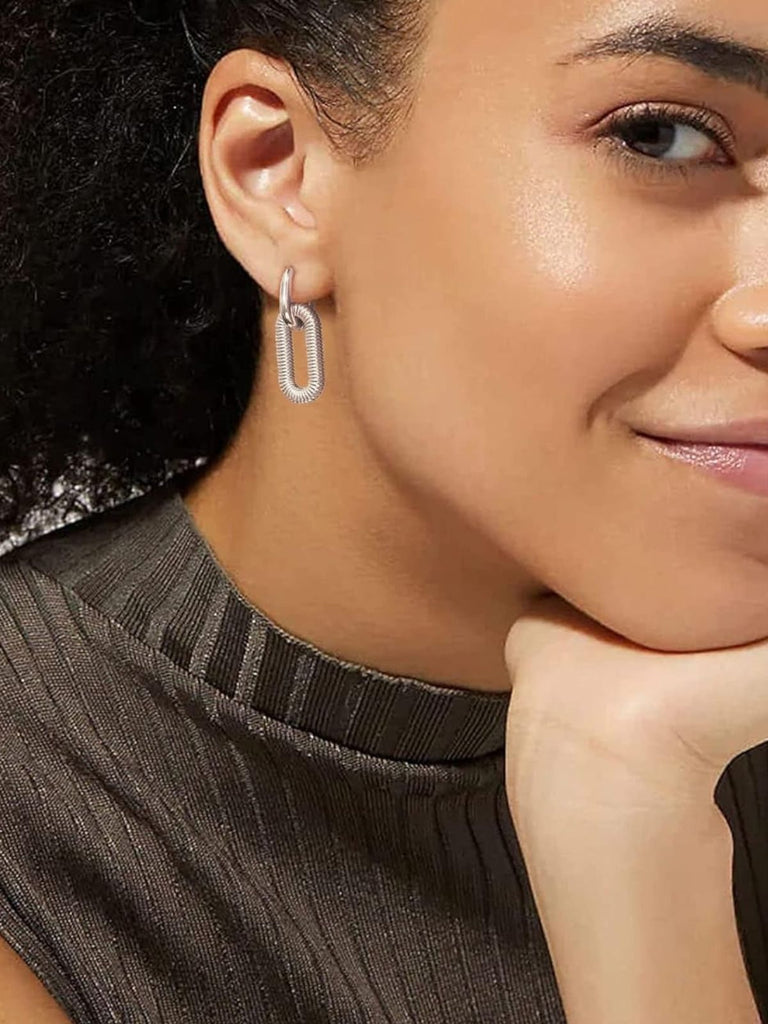 Boucles d'oreilles chaîne, acier inoxydable, plaqué or, style géométrique, tendance féminine, modèle Uranie - Boucles d'oreilles - Argent 40 mm