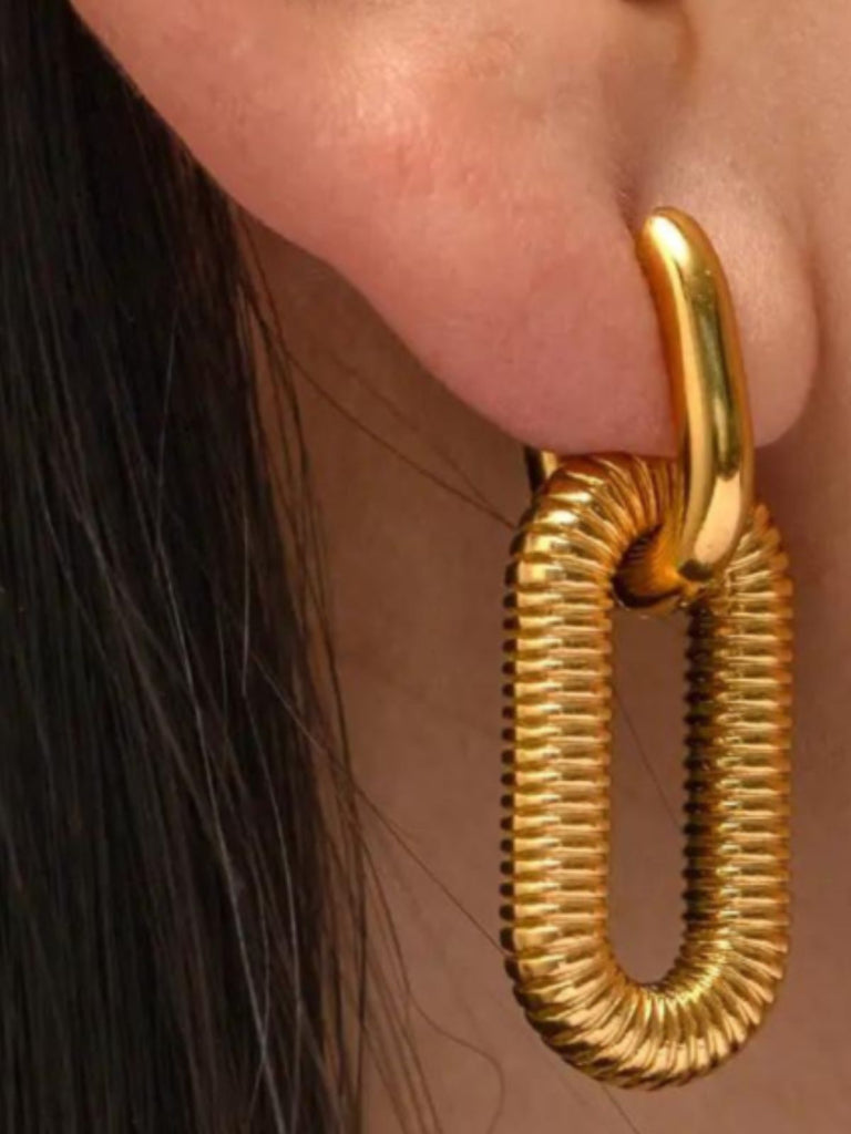 Boucles d'oreilles chaîne, acier inoxydable, plaqué or, style géométrique, tendance féminine, modèle Uranie - Boucles d'oreilles - Or 40 mm