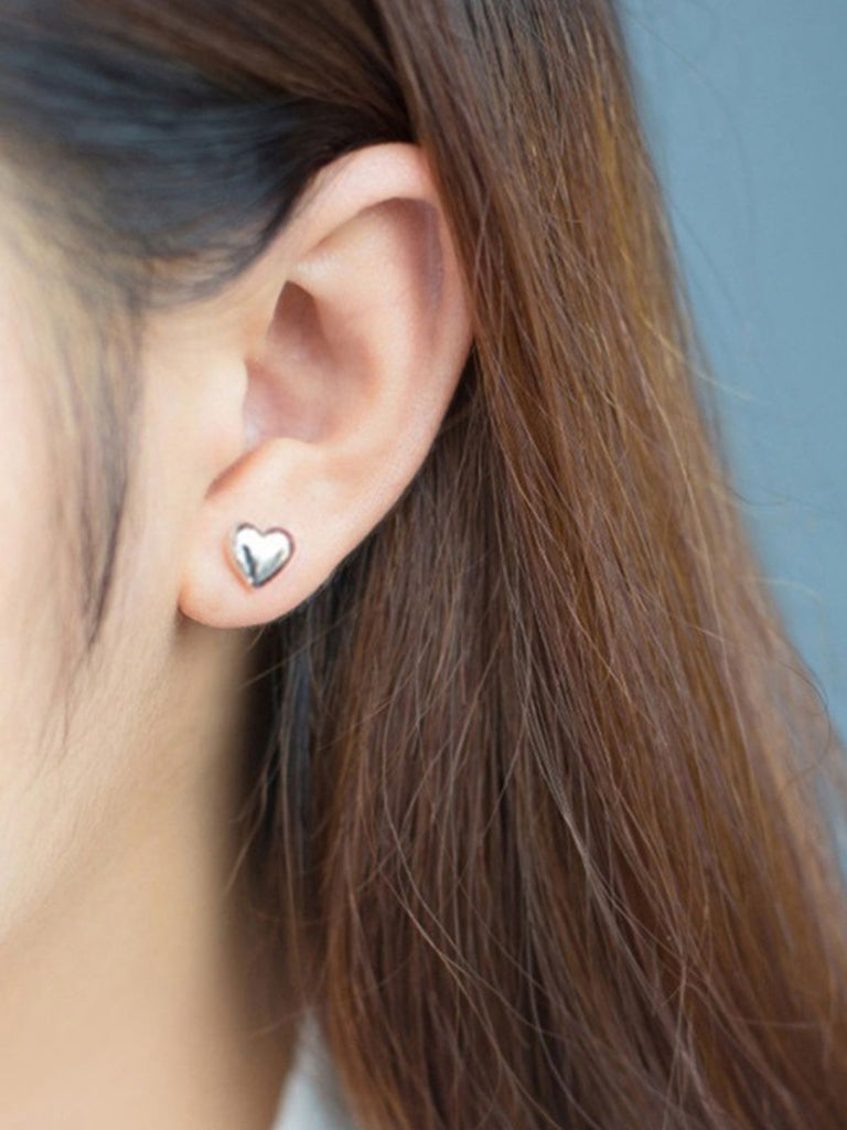 Boucles d’oreilles cœur acier inoxydable, bijou amour femme, look moderne, boucles minimalistes, modèle Edwiga - Boucles d'oreilles - Argent 8 mm