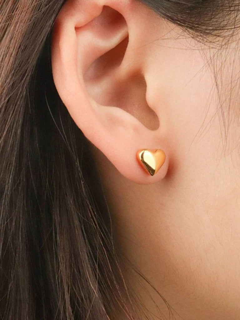 Boucles d’oreilles cœur acier inoxydable, bijou amour femme, look moderne, boucles minimalistes, modèle Edwiga - Boucles d'oreilles - Or 8 mm