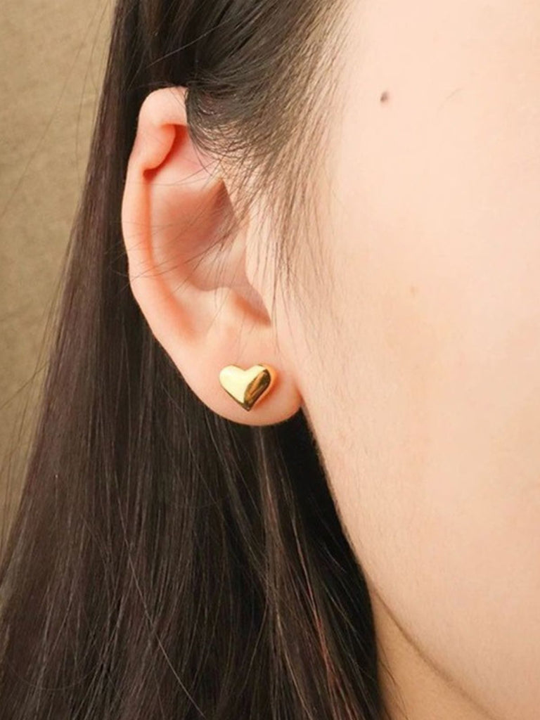 Boucles d’oreilles cœur acier inoxydable, bijou amour femme, look moderne, boucles minimalistes, modèle Edwiga - Boucles d'oreilles - Or 8 mm