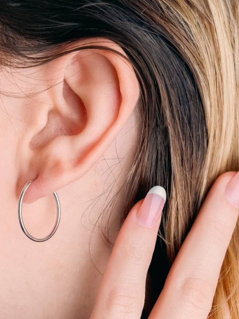 Boucles d’oreilles créoles, acier inoxydable, plaqué or, style minimal, femme moderne, modèle Rose - Boucles d'oreilles - Argent 15 mm