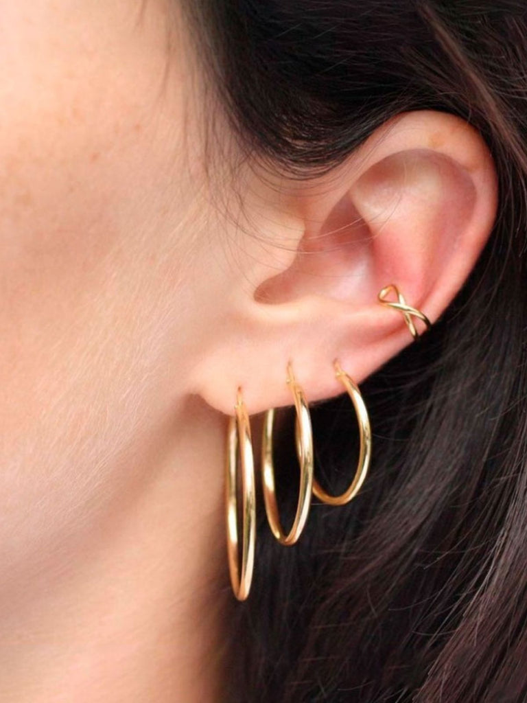 Boucles d’oreilles créoles, acier inoxydable, plaqué or, style minimal, femme moderne, modèle Rose - Boucles d'oreilles - Or 15 mm