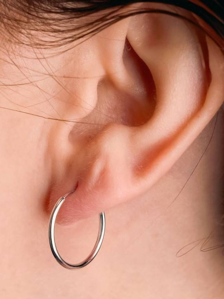 Boucles d’oreilles créoles, acier inoxydable, plaqué or, style minimal, femme moderne, modèle Rose - Boucles d'oreilles - Argent 15 mm