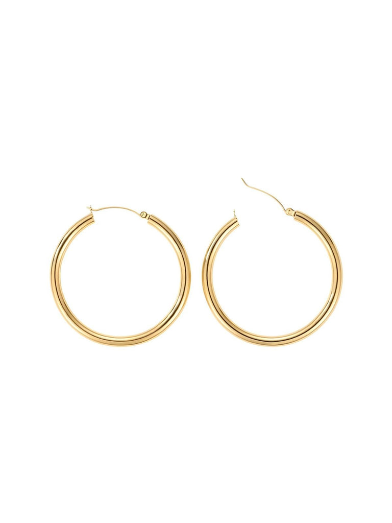 Boucles d'oreilles créoles rondes acier inoxydable, look minimaliste, style européen américain, finition or ou argent, trois tailles disponibles, modèle Uguette - Boucles d'oreilles - Or 24 mm