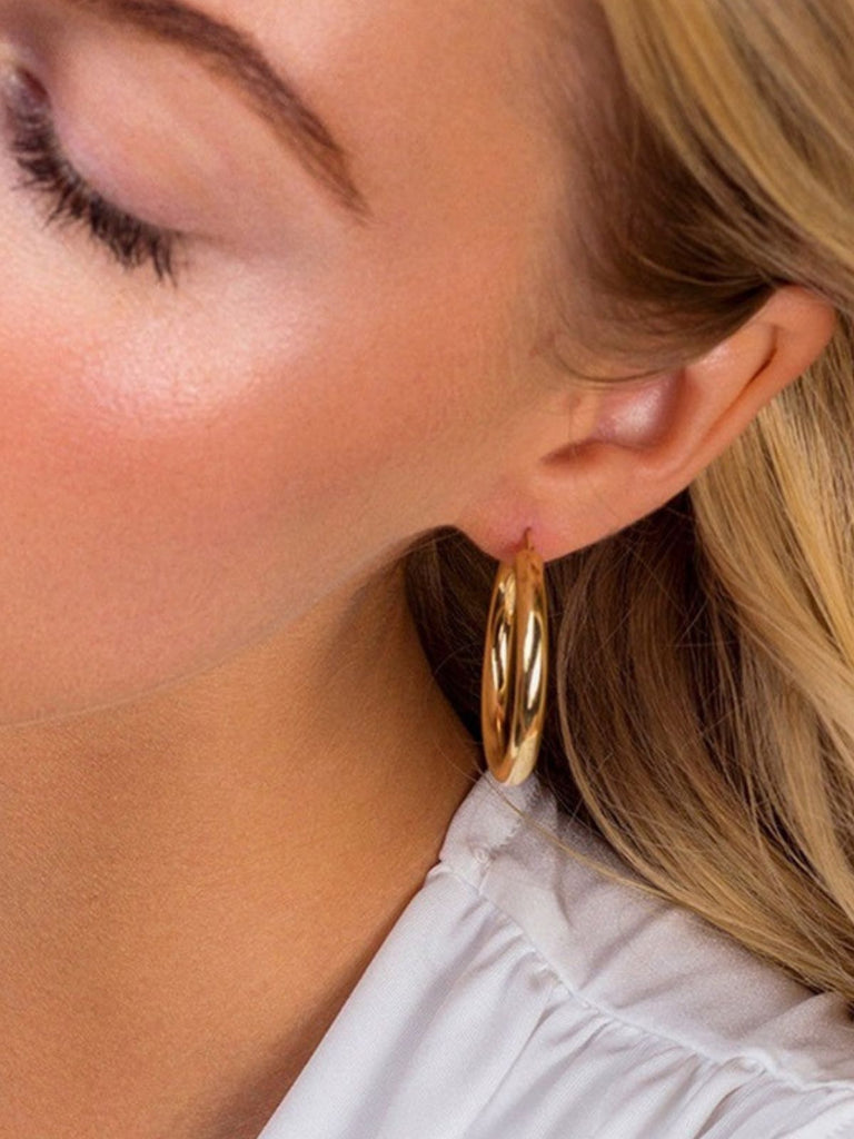 Boucles d'oreilles créoles rondes acier inoxydable, look minimaliste, style européen américain, finition or ou argent, trois tailles disponibles, modèle Uguette - Boucles d'oreilles - Or 24 mm