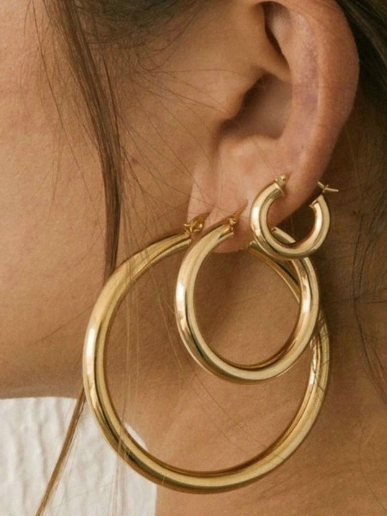 Boucles d'oreilles créoles rondes acier inoxydable, look minimaliste, style européen américain, finition or ou argent, trois tailles disponibles, modèle Uguette - Boucles d'oreilles - Or 24 mm