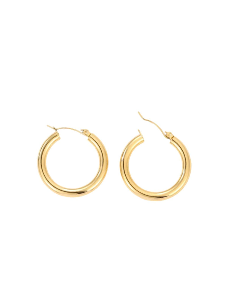 Boucles d'oreilles créoles rondes acier inoxydable, look minimaliste, style européen américain, finition or ou argent, trois tailles disponibles, modèle Uguette - Boucles d'oreilles - Or 24 mm